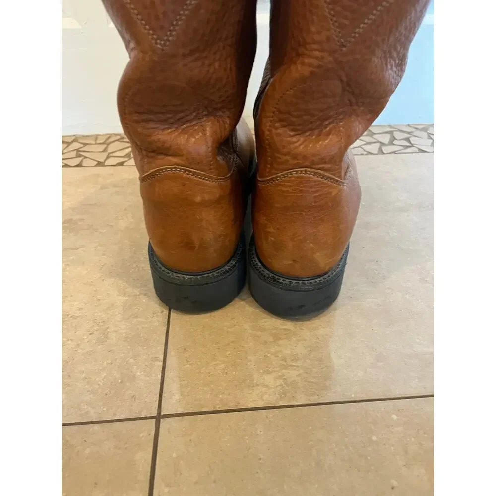 Justin 4766 Pull On Rounded Steel Toe Work Boots Men 14D Western Blue Collar